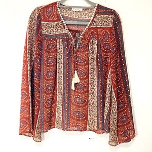 Sheer Paisley Boho Blouse with Bell Sleeves